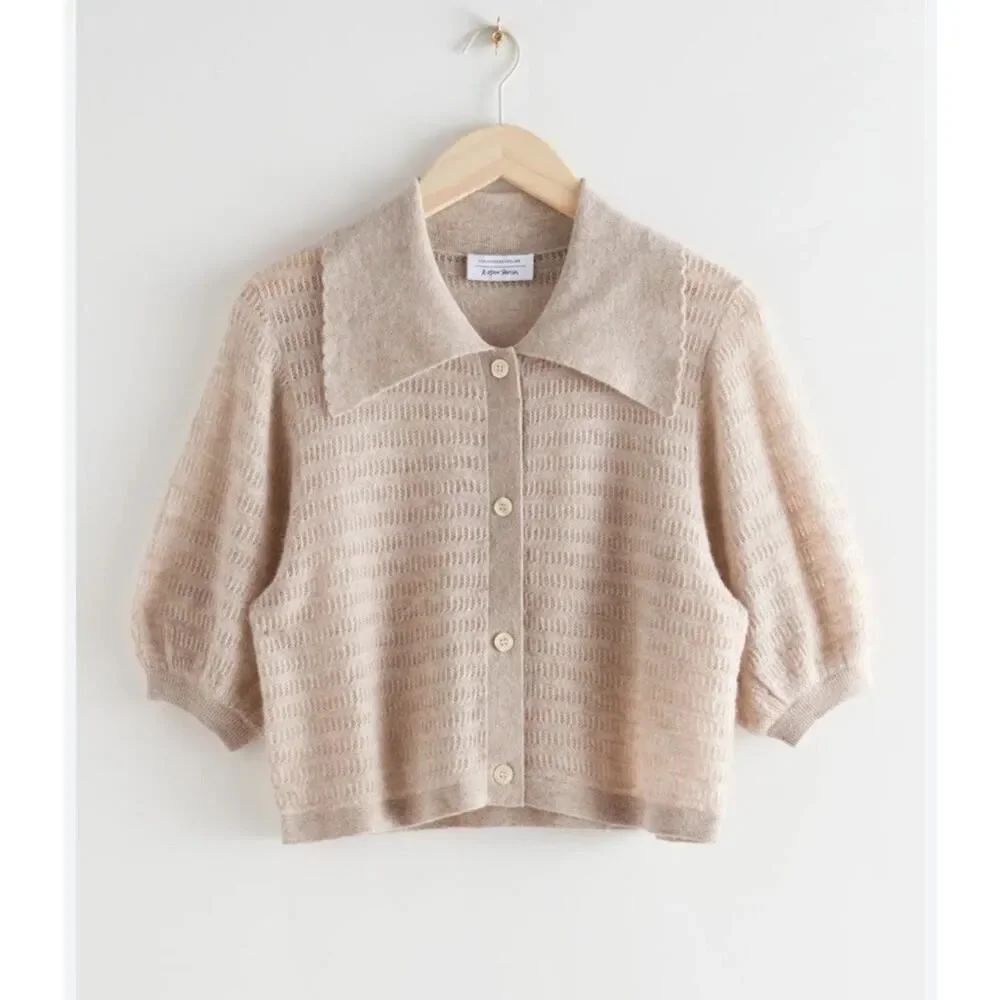 & Other Stories Alpaca Wool Blend Cardigan XS Beige Cropped Knit Button Up